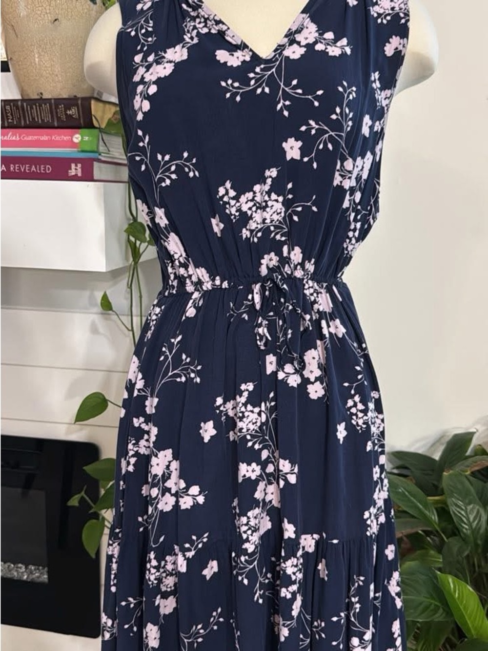 GAP Navy Maxi Dress with Pale Pink Floral Print